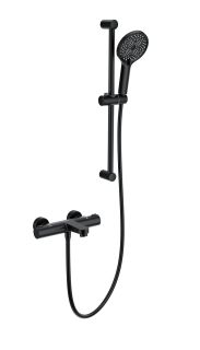 Смеситель для ванны с душевым гарнитуром Wonzon & Woghand WW-C2018-A-MB с термостатом чёрный матовый